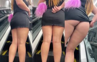 Carol Resenha de Vestido Sem Calcinha na Escada Rolante