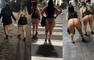 Mari Casada e Amiga se Exibindo Nua na Rua